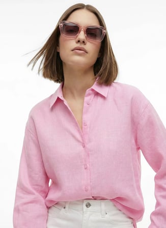 Fabrika Keten Pembe Kadın Gömlek F6SL-GML0092