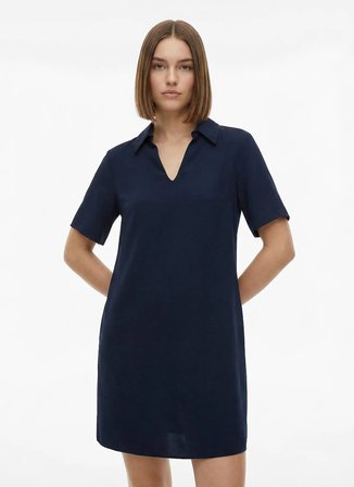 Fabrika Lacivert Kadın Kaçık Yaka Loose Fit Elbise F6SL-ELB0366