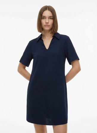 Fabrika Lacivert Kadın Kaçık Yaka Loose Fit Elbise F6SL-ELB0366