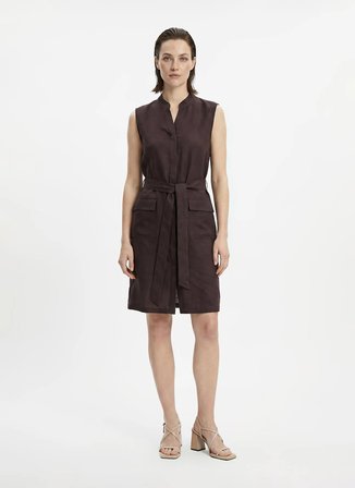 Fabrika Kahve Kadın Kaçık Yaka Regular Fit Elbise F6SL-ELB0346
