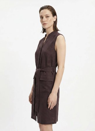 Fabrika Kahve Kadın Kaçık Yaka Regular Fit Elbise F6SL-ELB0346