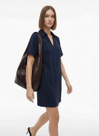 Fabrika Lacivert Kadın Kaçık Yaka Loose Fit Elbise F6SL-ELB0366