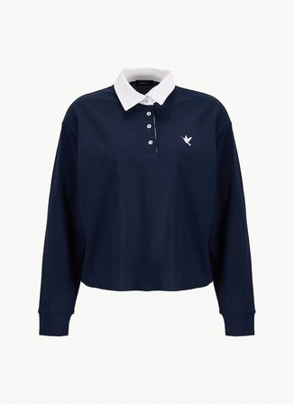 Fabrika Polo Yaka Düz Lacivert - Beyaz Kadın Sweatshırt F6SL-SWT0010