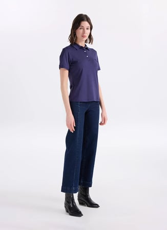 Fabrika Düz Lacivert Kadın Polo T-Shirt