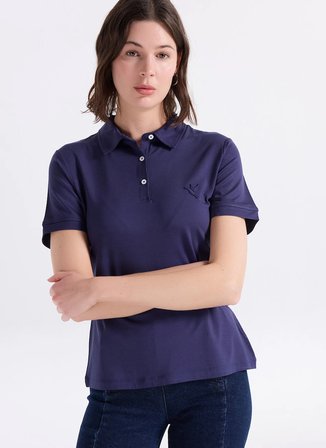 Fabrika Düz Lacivert Kadın Polo T-Shirt
