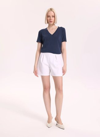 Fabrika V Yaka Düz Lacivert Kadın T-Shirt F6SL-TST0175