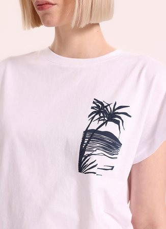Fabrika Bisiklet Yaka Baskılı Beyaz Kadın T-Shirt F6SL-TST0296