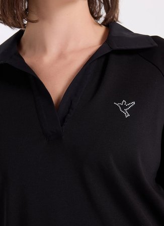 Fabrika Düz Siyah Kadın Polo T-Shirt