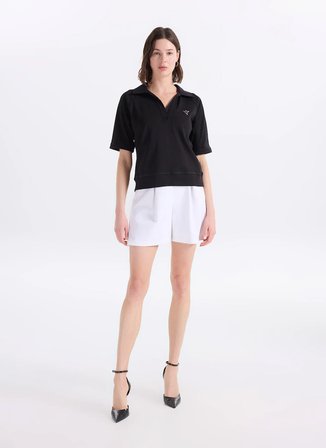 Fabrika Düz Siyah Kadın Polo T-Shirt