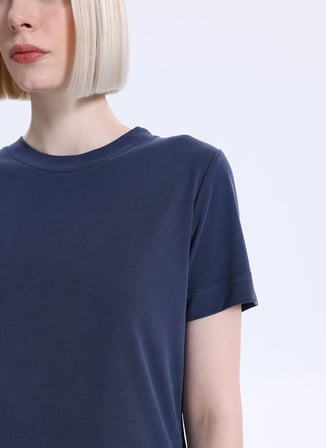 Fabrika Bisiklet Yaka Düz Lacivert Kadın T-Shirt F6SL-TST0349