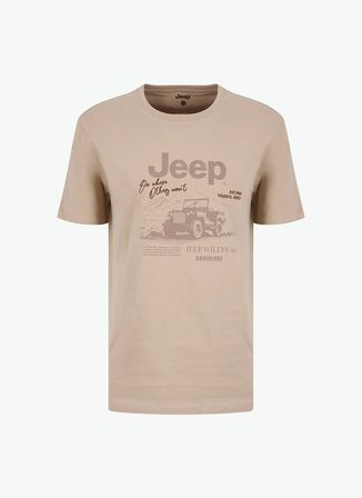 Jeep Bisiklet Yaka Baskılı Bej Erkek T-Shirt J6SM-TST7274