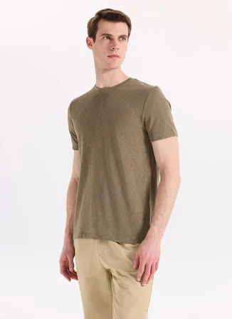 Fabrika Bisiklet Yaka Flamlı Haki Erkek T-Shirt F6SM-TST 2900