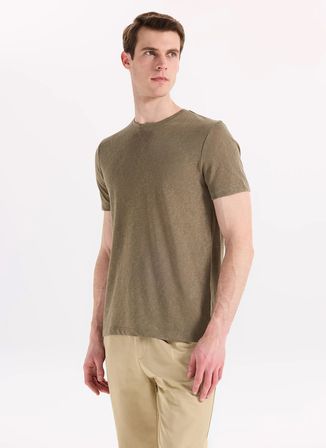 Fabrika Bisiklet Yaka Flamlı Haki Erkek T-Shirt F6SM-TST 2900
