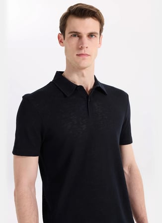 Fabrika Lacivert Erkek Slim Fit Flamlı Polo T-Shirt F6SM-TST 2901