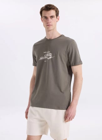 Jeep Bisiklet Yaka Baskılı Haki Erkek T-Shirt J6SM-TST7339