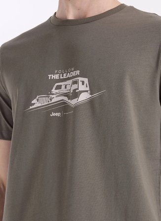 Jeep Bisiklet Yaka Baskılı Haki Erkek T-Shirt J6SM-TST7339