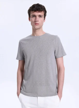 Fabrika Bisiklet Yaka Flamlı Gri Erkek T-Shirt F6SM-TST 2900