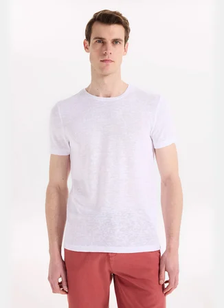 Fabrika Bisiklet Yaka Flamlı Beyaz Erkek T-Shirt F6SM-TST 2900