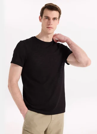 Fabrika Bisiklet Yaka Flamlı Siyah Erkek T-Shirt F6SM-TST 2900