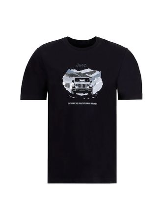Jeep Bisiklet Yaka Baskılı Siyah Erkek T-Shirt J6SM-TST7317