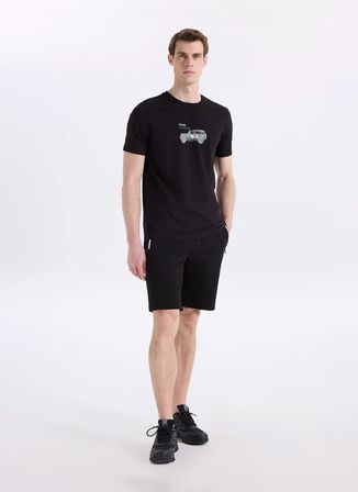 Jeep Bisiklet Yaka Baskılı Siyah Erkek T-Shirt J6SM-TST7481