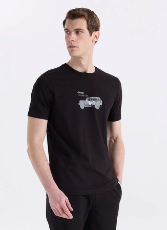 Jeep Bisiklet Yaka Baskılı Siyah Erkek T-Shirt J6SM-TST7481