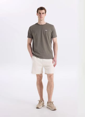 Jeep Bisiklet Yaka Baskılı Açık Haki Erkek T-Shirt J4SM-TST7245