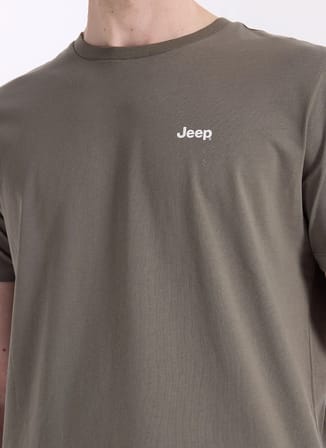 Jeep Bisiklet Yaka Baskılı Açık Haki Erkek T-Shirt J4SM-TST7245