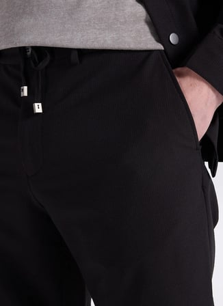 Fabrika Bağlamalı Bel Duble Paça Jogger Siyah Erkek Pantolon F6SM-PNT 2601