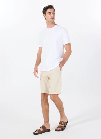 Fabrika Beyaz Erkek Bisiklet Yaka Relaxed T-Shirt F4SM-TST 2847