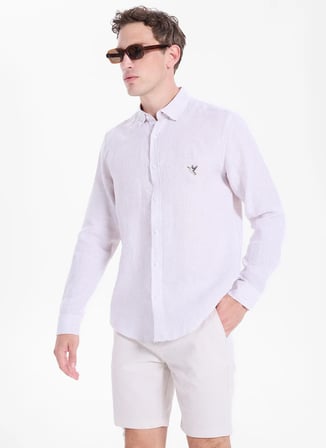 Fabrika Bej Erkek Düğmeli Regular Fit Çizgili Gömlek F6SM-GML 2702