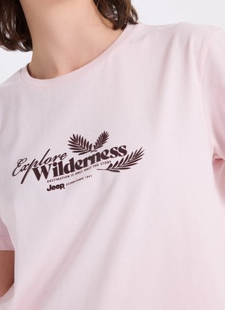Jeep Bisiklet Yaka Baskılı Pembe Kadın T-Shirt J6SL-TST7182