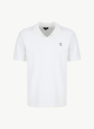 Fabrika Beyaz Erkek Slim Fit Jakarlı Polo T-Shirt F6SM-TST 2068