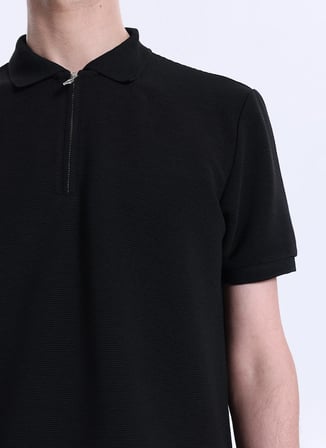 Fabrika Jakarlı Siyah Erkek Polo T-Shirt F6SM-TST 2980