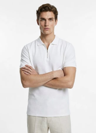 Fabrika Beyaz Erkek Slim Fit Jakarlı Polo T-Shirt F6SM-TST 2980