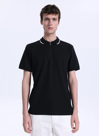 Fabrika Jakarlı Siyah Erkek Polo T-Shirt F6SM-TST 2057