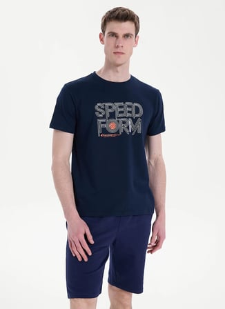 Discovery Expedition D6SM-TST3706 Lacivert Bisiklet Relaxed Baskılı Erkek T-Shirt