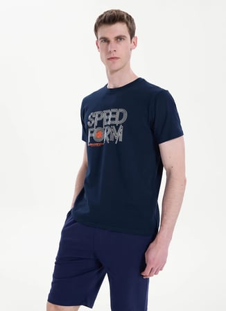 Discovery Expedition D6SM-TST3706 Lacivert Bisiklet Relaxed Baskılı Erkek T-Shirt
