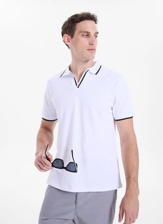 Discovery Expedition D6SM-TST3720 Beyaz Erkek Polo T-Shirt