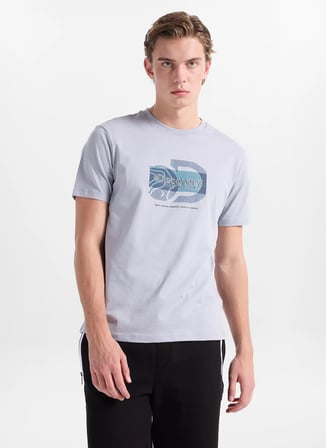 Discovery Expedition D6SM-TST3798 Gri Bisiklet Relaxed Baskılı Erkek T-Shirt