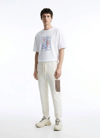 Discovery Expedition D6SM-TST3788 Beyaz Bisiklet Relaxed Baskılı Erkek T-Shirt