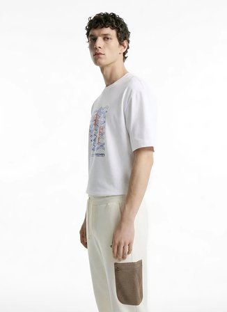 Discovery Expedition D6SM-TST3788 Beyaz Bisiklet Relaxed Baskılı Erkek T-Shirt