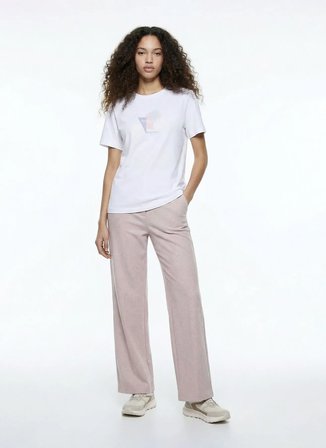 Discovery Expedition D6SL-TST3589 Beyaz Bisiklet Relaxed Düz Kadın T-Shirt
