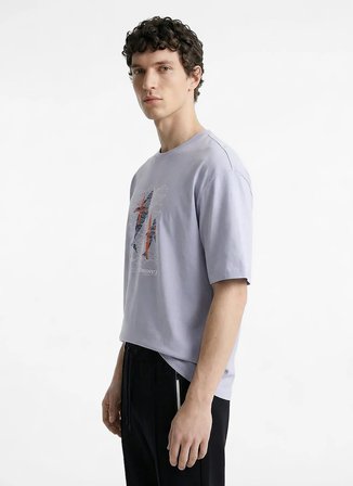 Discovery Expedition D6SM-TST3788 Gri Bisiklet Relaxed Baskılı Erkek T-Shirt