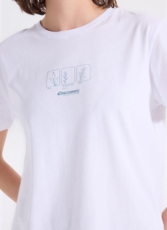 Discovery Expedition D6SL-TST3588 Beyaz Bisiklet Yaka Relaxed Düz Kadın T-Shirt