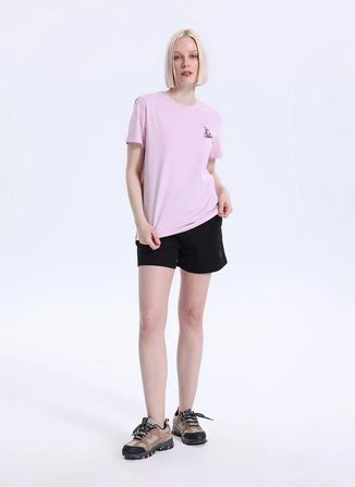 Discovery Expedition D6SL-TST3685 Pembe Bisiklet Yaka Relaxed Düz Kadın T-Shirt