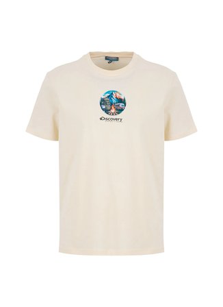 Discovery Expedition D6SM-TST3688 Krem Bisiklet Relaxed Düz Erkek T-Shirt