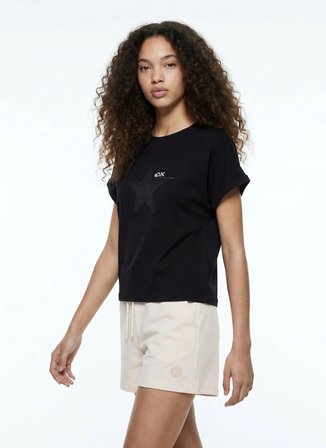 Discovery Expedition D6SL-TST3553 Siyah Bisiklet Crop Baskılı Kadın T-Shirt