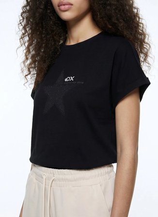 Discovery Expedition D6SL-TST3553 Siyah Bisiklet Crop Baskılı Kadın T-Shirt