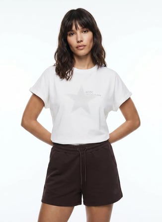 Discovery Expedition D6SL-TST3553 Beyaz Bisiklet Crop Baskılı Kadın T-Shirt